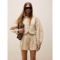 River Island Long Sleeve Banana Sleeve Collarless Jacket - Cream
