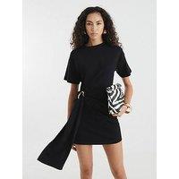 River Island Short Sleeve Trim Belted Mini Dress - Black
