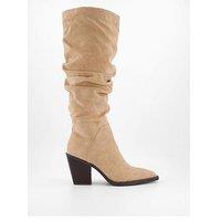 The Very Collection Slouch Knee Boots With Western Heel - Beige
