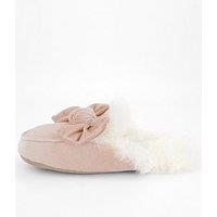 V By Very Bow Velvet Mule Slipper - Pink