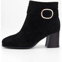 V By Very Wide Fit Block Heel Ankle Boot - Black