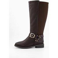 V By Very Extra Wide Fit Knee High Boot With Elastic Panels - Brown