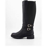 V By Very Wide Fit Buckle Knee Boot With Wider Fitting Calf - Black