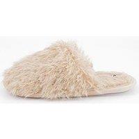 V By Very Faux Fur Mule Slippers - Cream