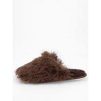 V By Very Faux Fur Mule Slippers - Grey