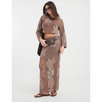 River Island Floral Cut Midi Skirt - Brown