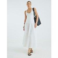 River Island Scoop Poplin Mix Dress - Cream