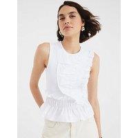 River Island Poplin Mix Frill Top - White