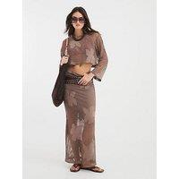 River Island Long Sleeve Floral Cut And Sew Top - Brown