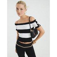 River Island Striped Knit Bardot Top - Black