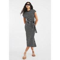 River Island Short Sleeve Stripe Knot Side Dress - Black