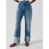 V By Very Deep Turn Up Hem Jeans - Mid Wash