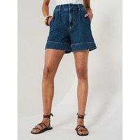 V By Very High Waist Soft Pleat Shorts - Dark Wash