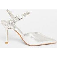 Quiz Silver Diamante Strap Court Heels