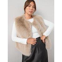 V By Very Curve Faux Fur Gilet - Beige