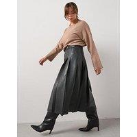 V By Very Curve Pu Pleated Midi Skirt - Black