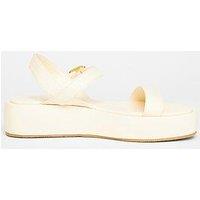 Quiz Cream Faux Leather Flatform Sandals