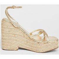 Quiz Gold Cross Strap High Wedges