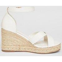 Quiz Wide Fit White Faux Leather Wedges