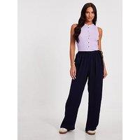 Quiz Navy Tie Waist Palazzo Trousers