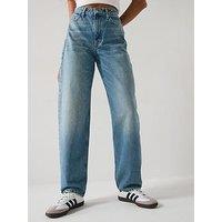 V By Very High Waist Soft Barrel Leg Jeans - Mid Wash