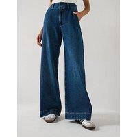 V By Very High Waist Soft Tailored Wide Jeans - Dark Wash