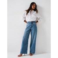 V By Very Pearl Trim Wide Leg Jeans - Mid Wash