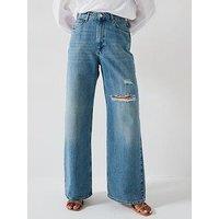 V By Very Wide Leg Jeans With Rips - Mid Wash