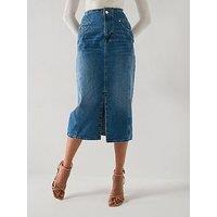 V By Very Frayed Waist Corset Denim Skirt - Mid Wash