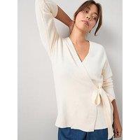 V By Very Curve Cosy Yarn Longline Wrap Jumper With Wool - Beige