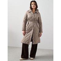 The Very Collection Curve Quilted Belted Coat - Brown