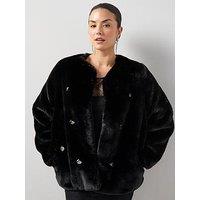 The Very Collection Curve Embellished Faux Fur Coat - Black