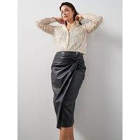 The Very Collection Curve Wrap Pu Midi Skirt - Black
