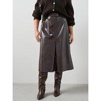 The Very Collection Curve Pu Croc A Line Midi Skirt - Burgundy