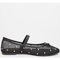 Quiz Black Mesh Diamante Bow Pumps