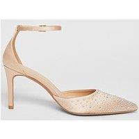 Quiz Champagne Satin Diamante Court Heels