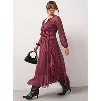 V By Very Curve Ruffle Detail Midaxi Dress - Red