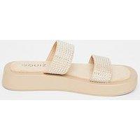 Quiz Nude Diamante Flatform Sandals