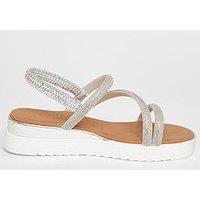 Quiz Silver Diamante Strappy Flatform Sandals