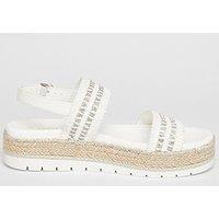 Quiz White Diamante Double Strap Flatform Sandals