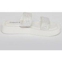 Quiz White Diamante Flatform Sandals