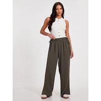 Quiz Khaki Tie Waist Palazzo Trousers