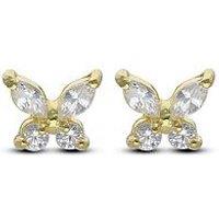 The Love Collection Sterling Silver Gold Plated Cz Butterfly Stud Earrings