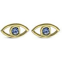 The Love Collection Sterling Silver Gold Plated Blue Cz Evil Eye Stud Earrings