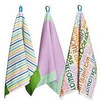 Hestia Raspberry Blossom Set Of 3 Cotton Tea Towels
