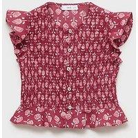 Mango Girls Shirred Bombai Co-Ord Blouse - Red