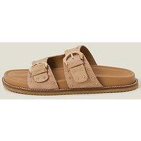 Accessorize Stud Buckle Leather Sandals - Natural