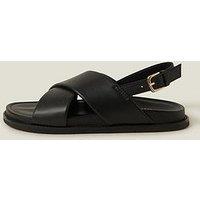 Accessorize Cross Strap Leather Sandals- Black