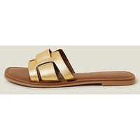 Accessorize Metallic Leather Cut-Out Slide Sandals - Gold