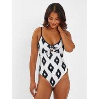 Accessorize Monochrome Abstract Diamond Print Swimsuit - Black/White